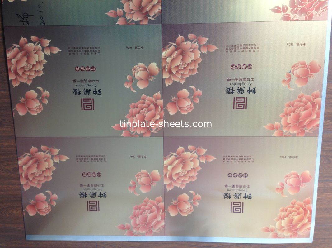 T2-T5 음식 및 음료 용품 용기용 온도 인쇄 된 진판 1.1/1.1-5.6/5.6 진 코팅 600mm-1160mm 절단 길